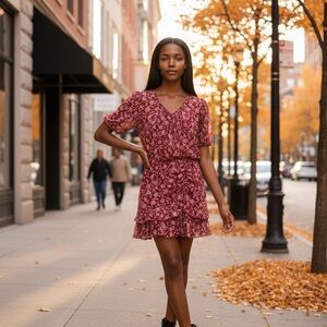 B Darlin Burgundy Floral Mini Dress